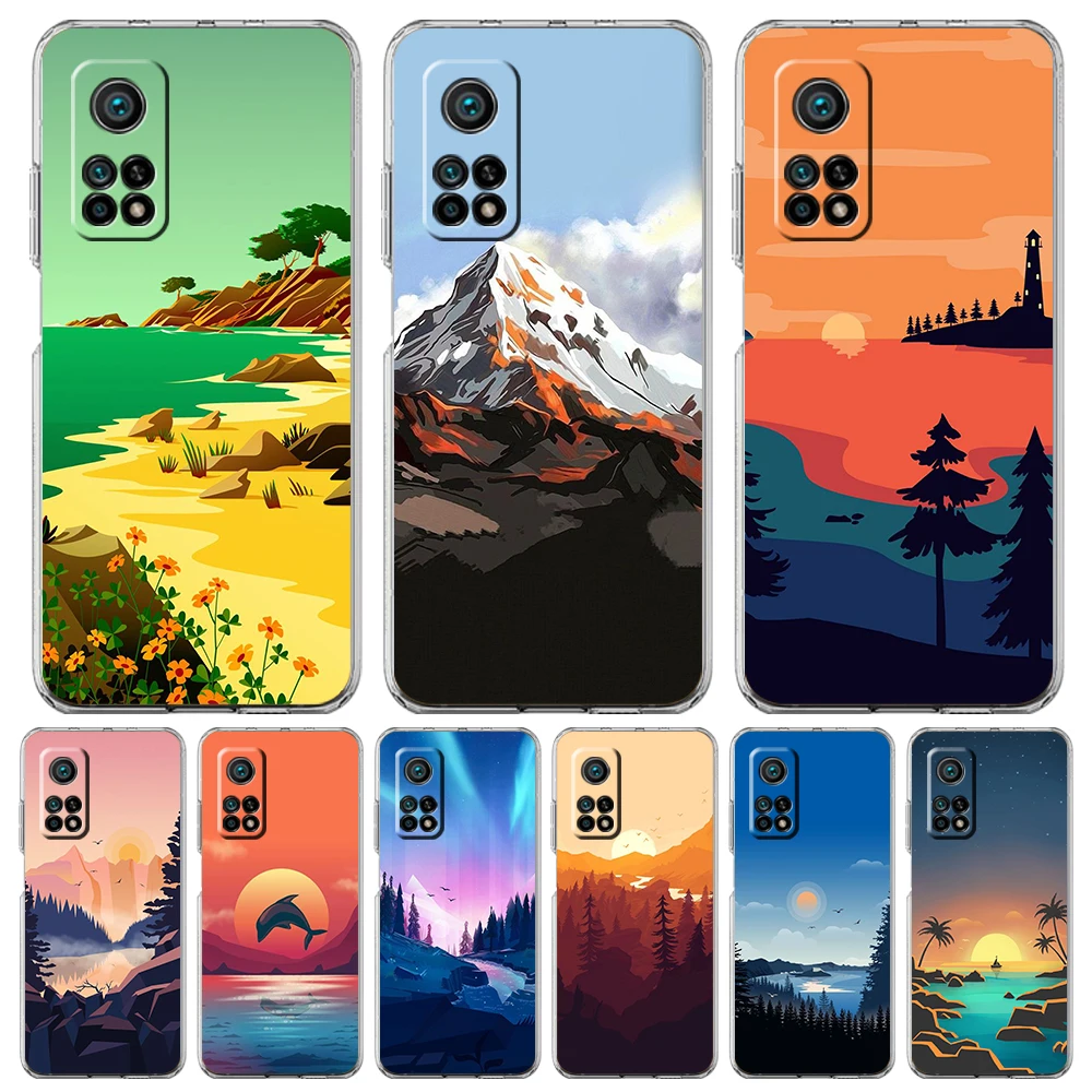 

Hand Painted Scenery Transparent Phone Case For Xiaomi Mi Poco X3 X4 NFC F3 M3 M4 12 11 Ultra 11T 11X Pro Lite 5G Soft Shell Bag