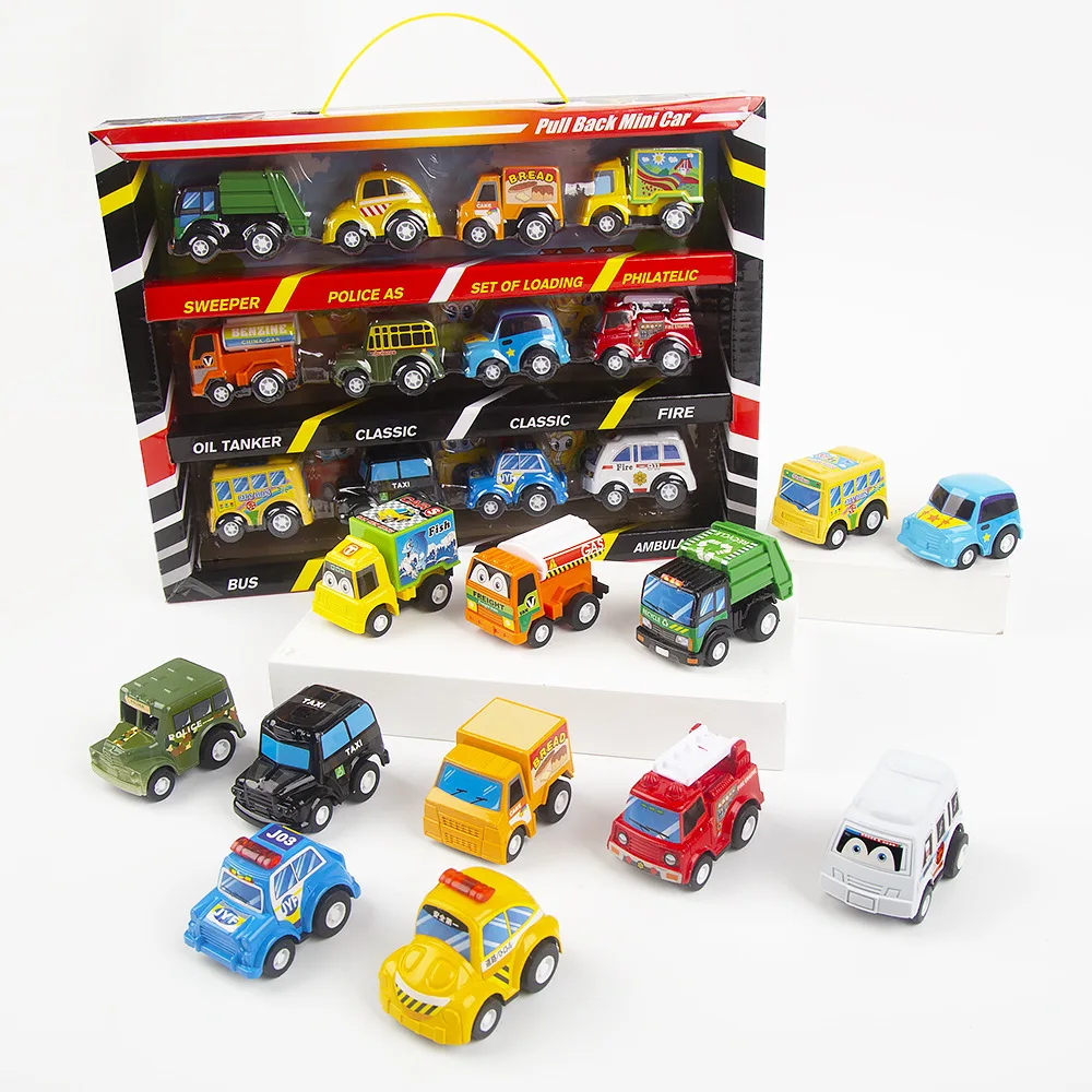 

Children's toy inertia rebound cartoon car set with 12 mini gifts