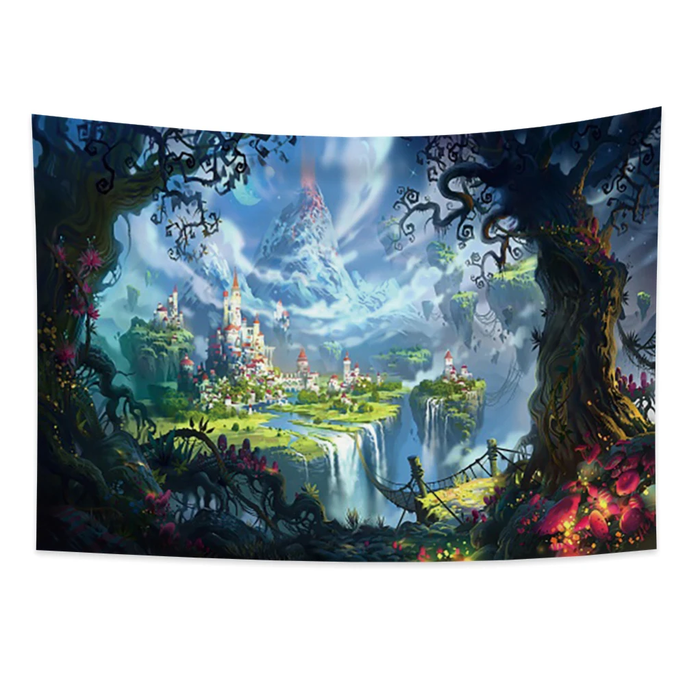 

Laeacco Сказочный лесной замок, большая настенная Обложка, гобелены, украшение для стен в спальню для девочек, волшебный лес, ткань с узором