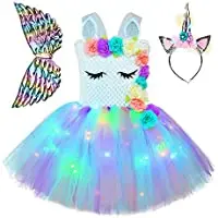 

Jxstar Girls Unicorn Dresses Princess Costume Tutu Dress Halloween Outfits Birthday Party Gifts, LED Light Up Dress