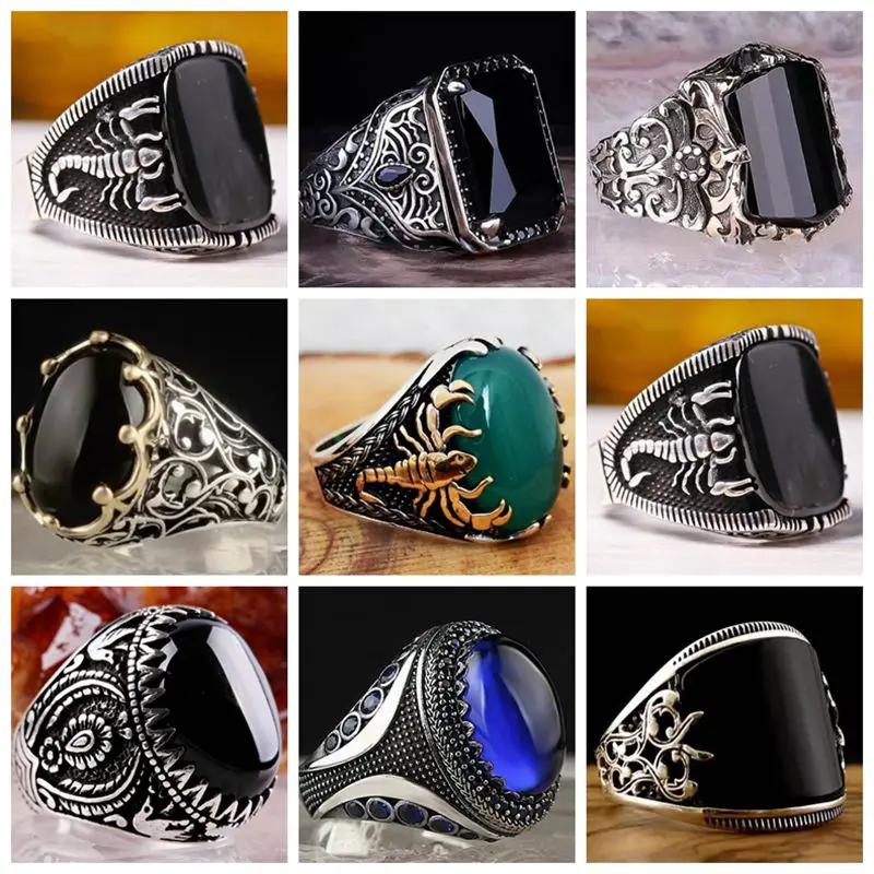 Мужское кольцо в этническом стиле овальное из меди с черным драгоценным камнем