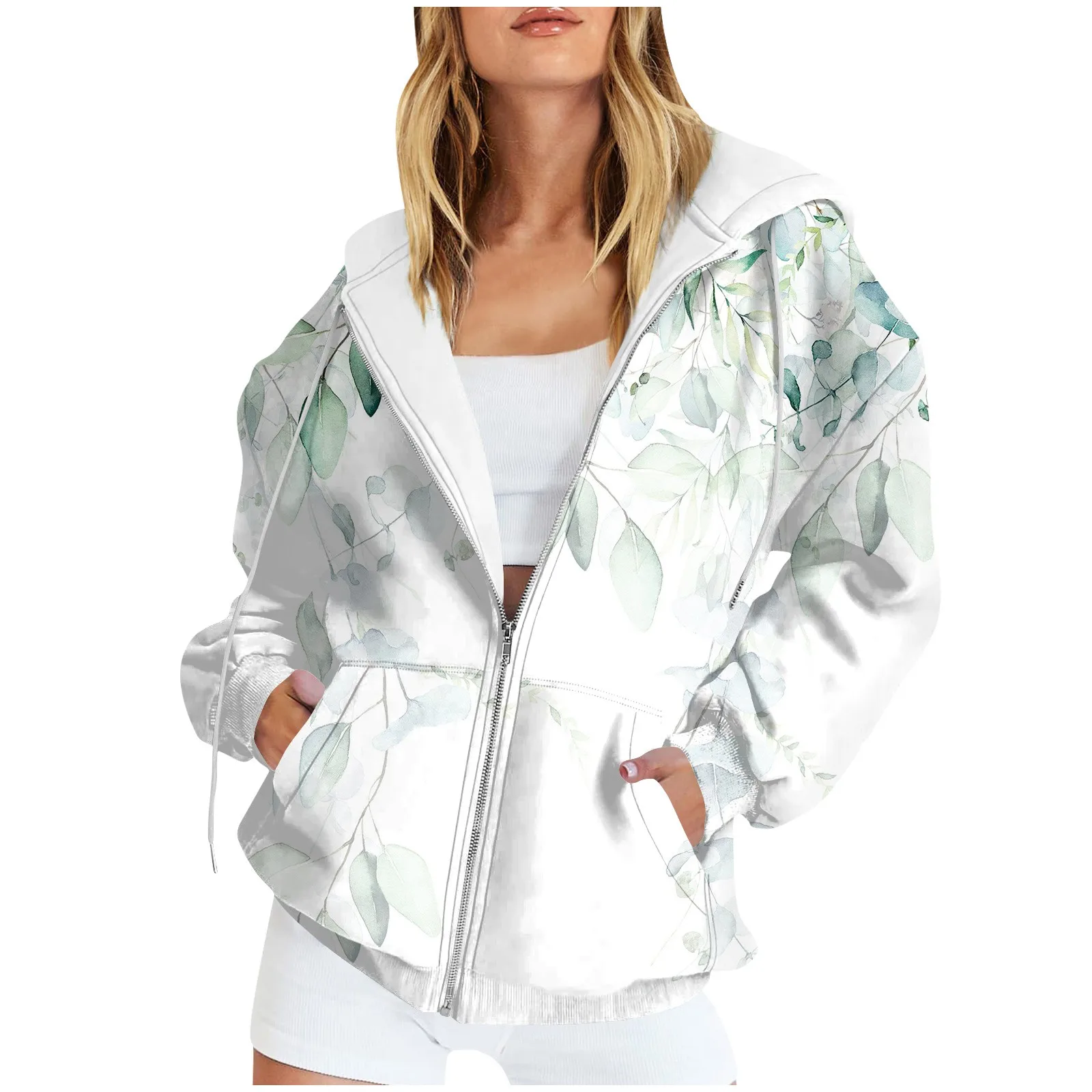 

Толстовка Женская с цветочным принтом, модный простой свитшот в Корейском стиле, большие размеры, пальто на молнии