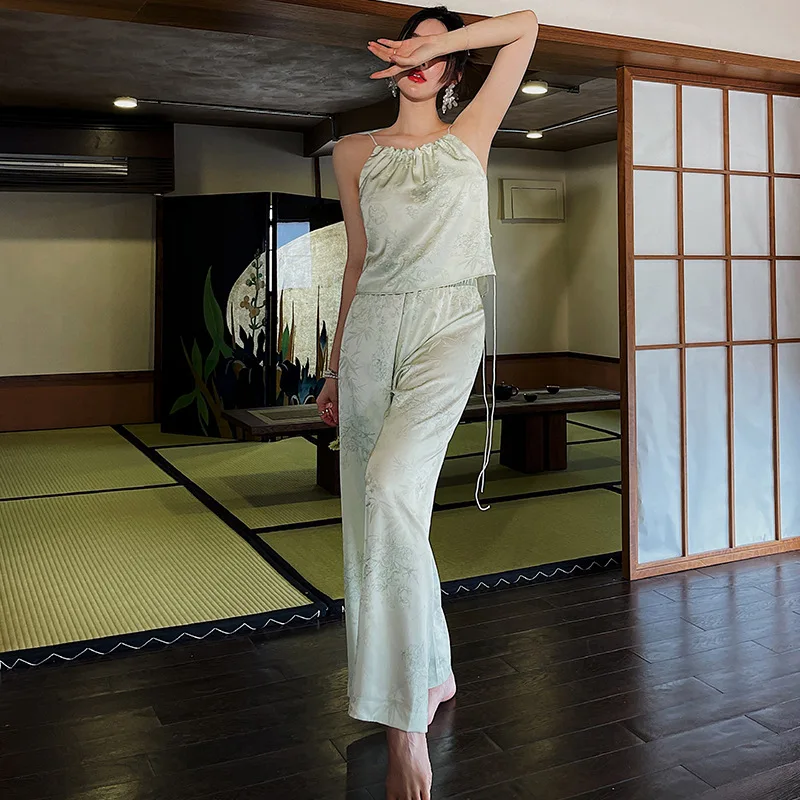 New pajamas women's ice and snow silk suspenders pajamas trend printing women pajamas  سكسي نيك  dropshipping