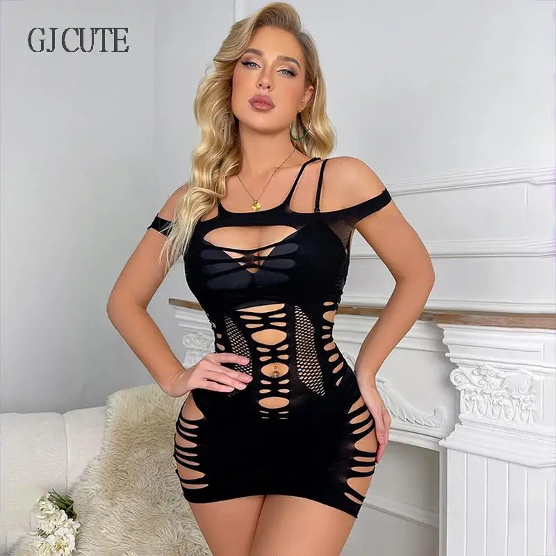 

Women Mesh Exotic Lingerie Sexy Bodycon Dress See Through Fishnet Mini Dress