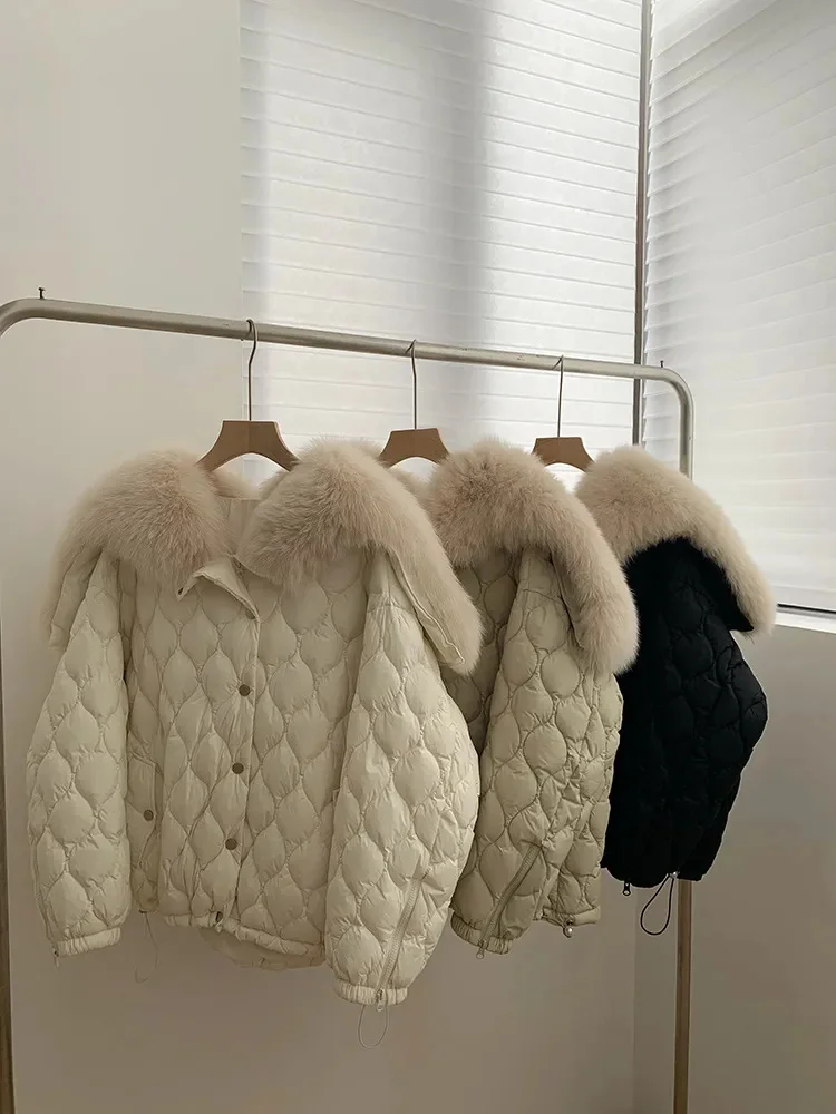 

Angel Wing Fox Fur Collar White Duck Down Coat Long and Medium Wide Style Overcomes Young Women