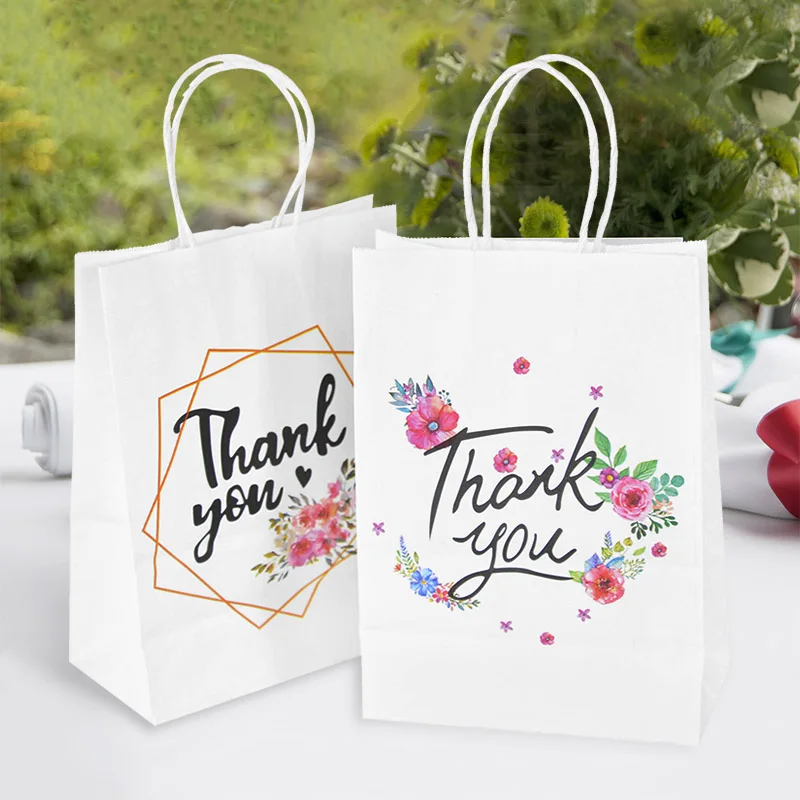 

10 Wedding Gifts Thank You Paper with Handle Gift Bag Floral Heart Portable Bag Guest Birthday Gift Decoration 2022