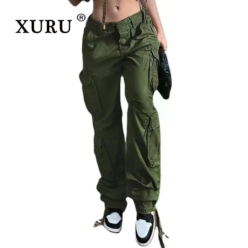 XURU-Модные женские рабочие джинсы низкая посадка уличные брюки в стиле хип-хоп