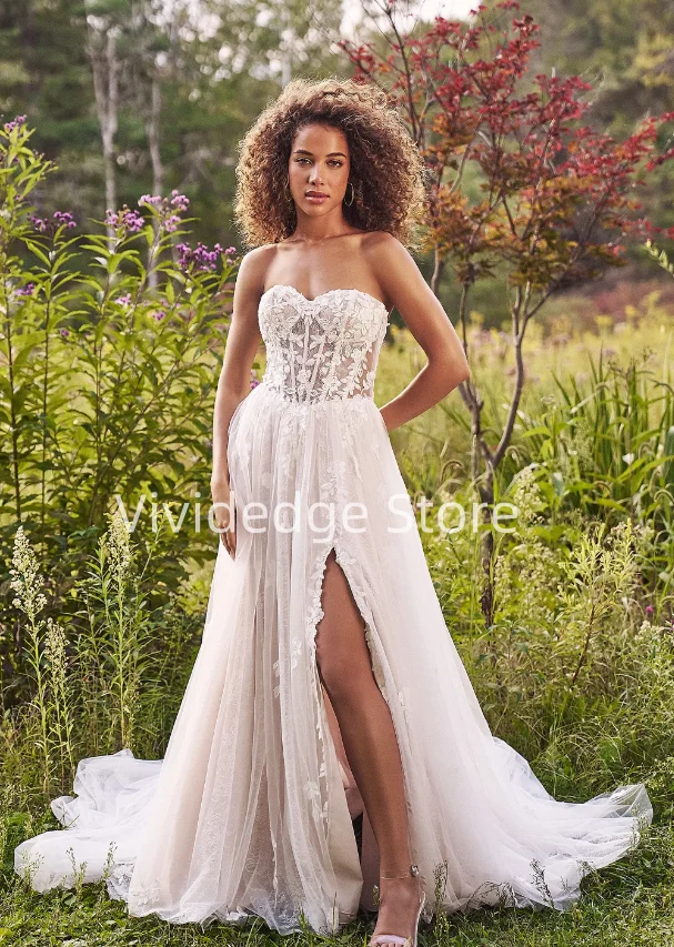 Сексуальное белое женское свадебное платье без бретелек кружевные свадебные