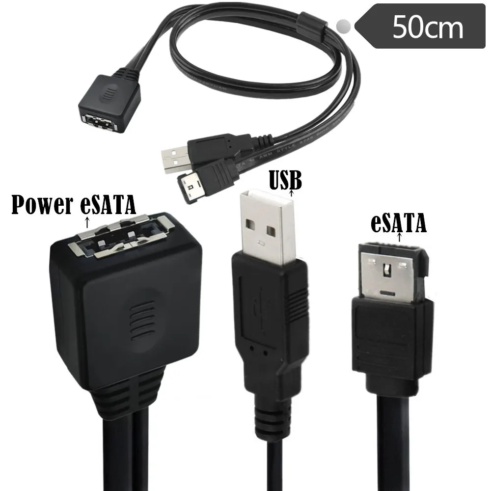 

ESATA + USB-кабель боковой для USB AM/ESATA боковой круглый кабель L:50 см
