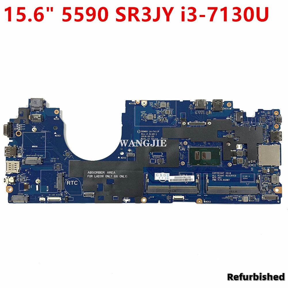

Восстановленная материнская плата для ноутбука Dell Latitude 15,6, 5590 дюйма, Φ 0F3KXC, i3-7130U DDM80, 100% рабочий, идеально