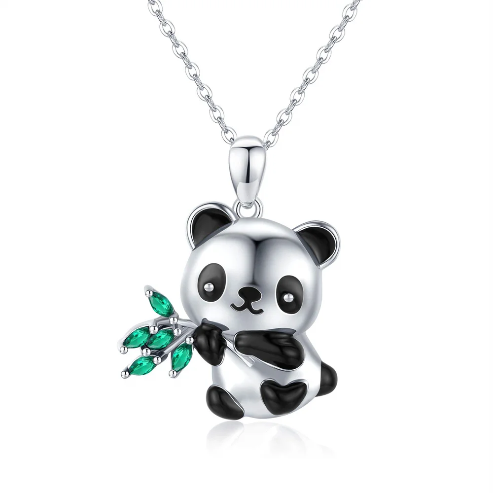

Harong Cute Panda Necklace Inlaid Crystal Delicate Smooth Silver Plate Enamel Animal Pendant Jewelry Gift for Girl Woman