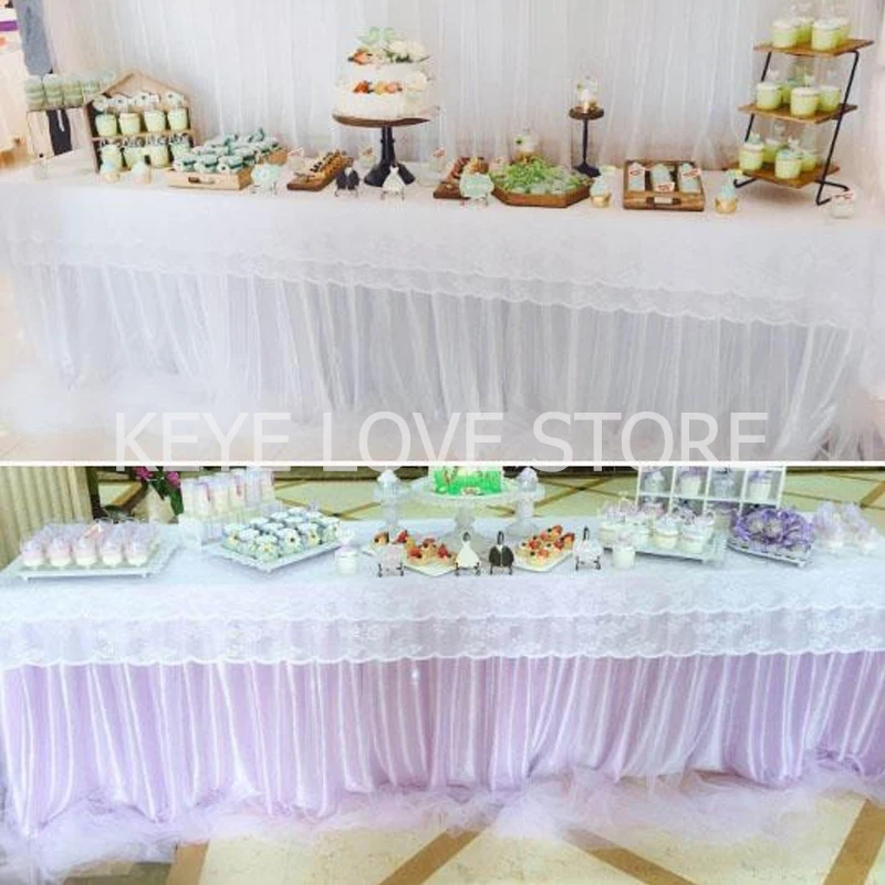 

Wavy Lace Fabric Curtain Arrangement DIY Decoration Accessories Wedding Gauze Check-in Table Cloth Cover Dessert Tablecloth