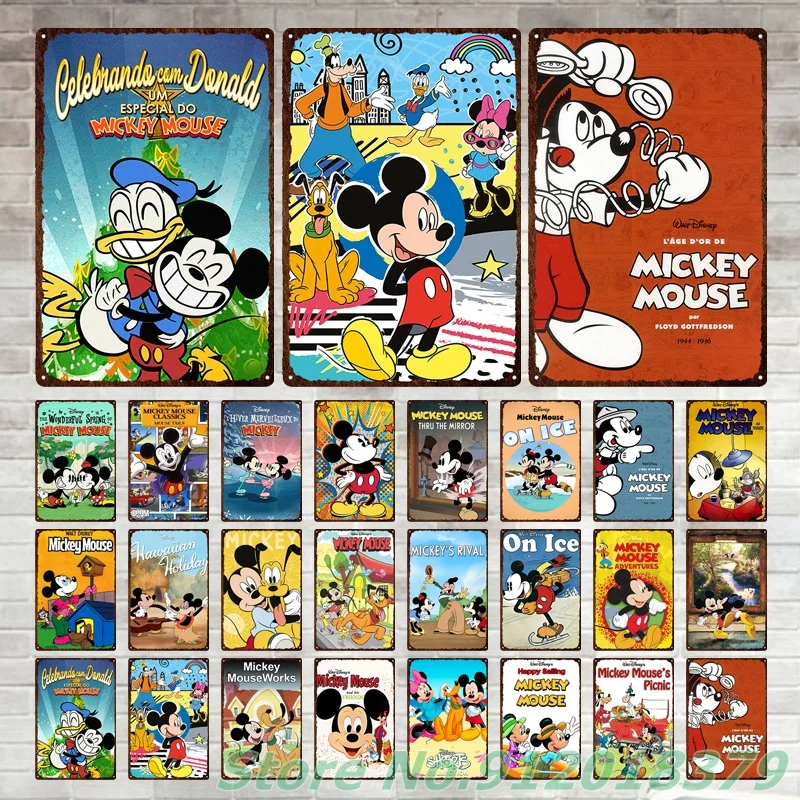 

Disney Mickey Cartoon Metal Print Plates Mickey Mouse Anime Metal Tin Sign Poster Man Cave Pub Bar Sign Metal Wall Decor Plaques