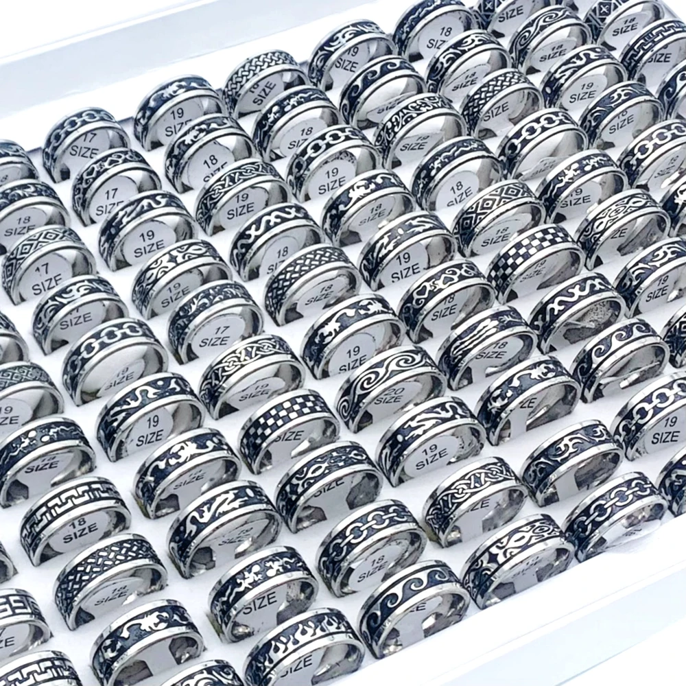

Bulk Lots 30/50 Silver Plated Style Stainless Steel Rings Men Cool Punk Hip-Hop Charm Party Gifts Accessories Size 17-21 3izard