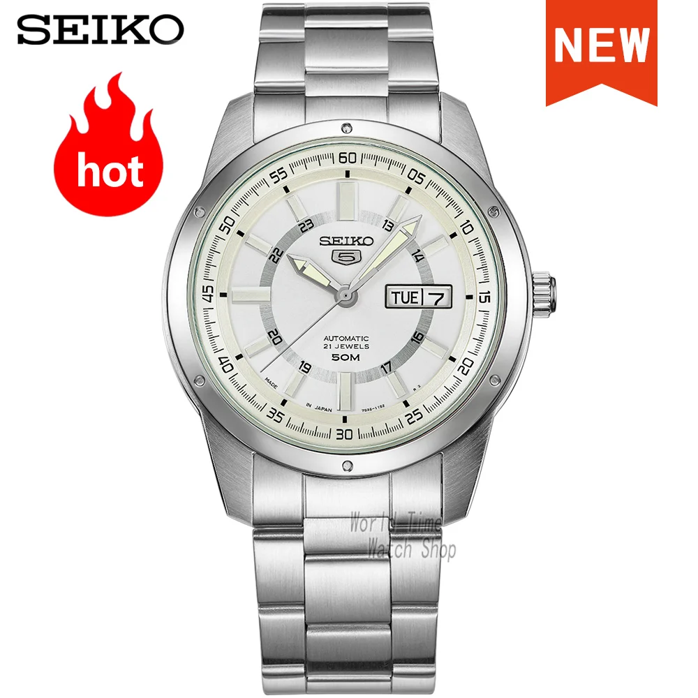 

seiko watch men 5 automatic watch to Luxury Brand Waterproof Men's Steel Strap Analogue Dual Calendar Business Watch SNKN09J1