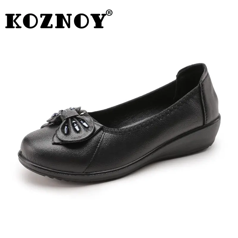 

Koznoy 3cm New Ethnic Genuine Leather Butterfly Knot Women Soft Soled Summer Autumn Shallow Flats Loafers Comfy Breathable Shoes