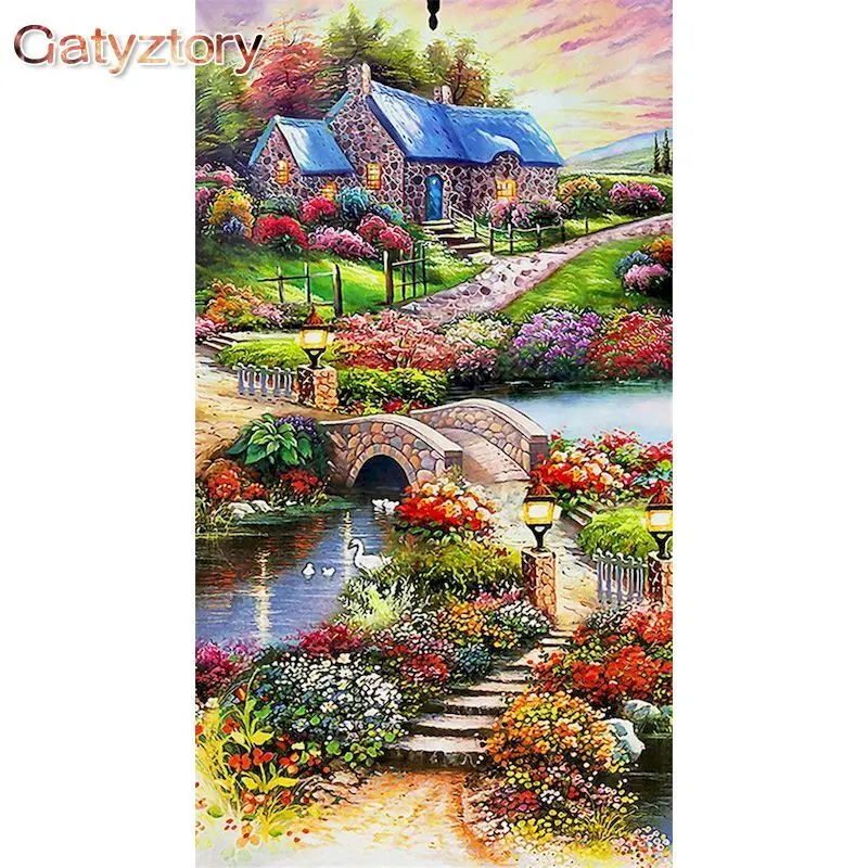 

GATYZTORY 60x75cm Painting By Numbers Frameless Creek House Paint By Numbers On Canvas DIY Number Painting Scenery Home Decor