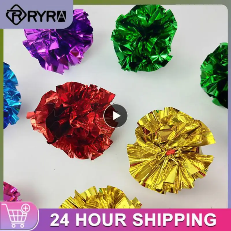 

5.5CM Cat sounding tin foil ball self-hey Toy Interactive Sound Ball Crinkle Ring Paper Kitten Pet Toys Random Color