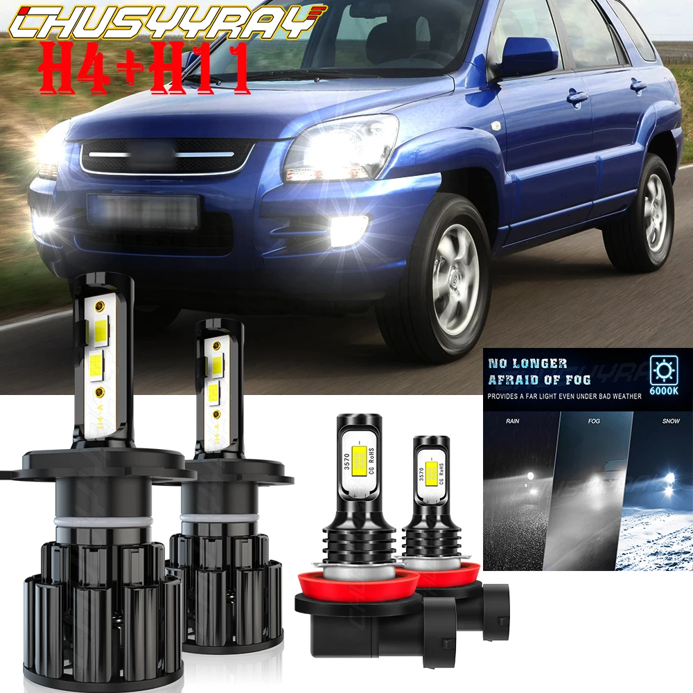 

CHUSYYRAY Compatible For Kia Sportage 2005-2008 4X LED Headlight High/Low Fog Light Bulbs Kit 6000K Super Bright Car accsesories