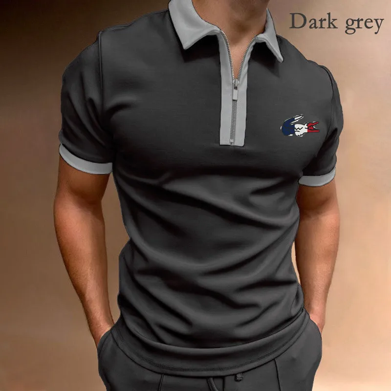 

Summer Men's New Style Pure Cotton High-quality Short-sleeved Embroidery Business Polo Shirt Trendy Zipper Oversize Fashion Top
