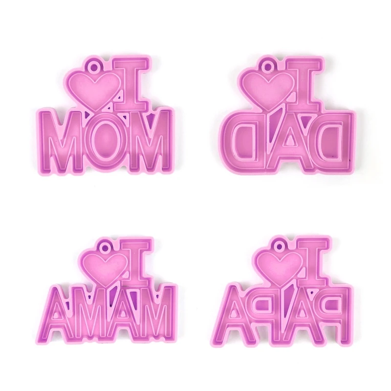 

41QC I Love Mom Dad Word Keychain Pendant Resin Mold Thanksgiving DIY Silicone Mould
