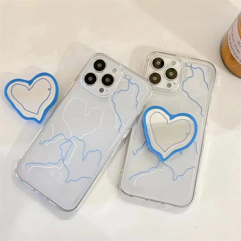 Модный зеркальный чехол-подставка Ins в форме сердца для iPhone 14 13 12 11 Pro Max XR X XS 7 8 Plus