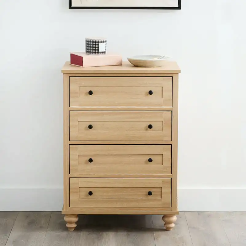 

Wood 4 Drawer Dresser Nightstand, Light Oak