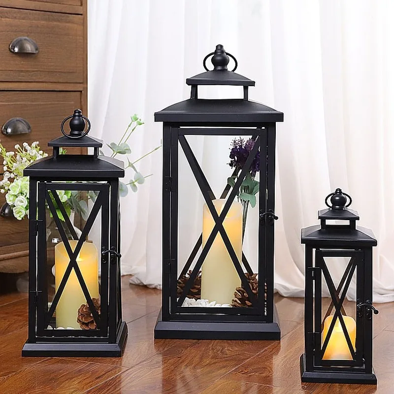 Windproof Lantern Candle Holders Metal Large Black Wedding Modern Design Moroccan Candlestick Decoracion Hogar Home Decor MM50ZT