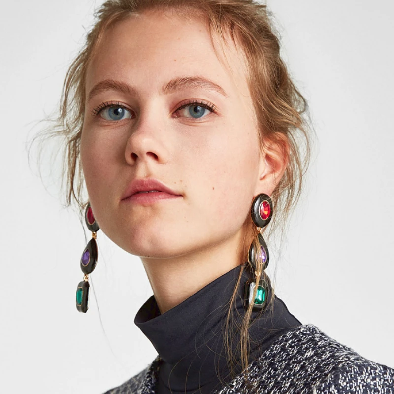

Zvoijio New Colored Rhinestone Long Woman Party Statement Earrings Wholesale