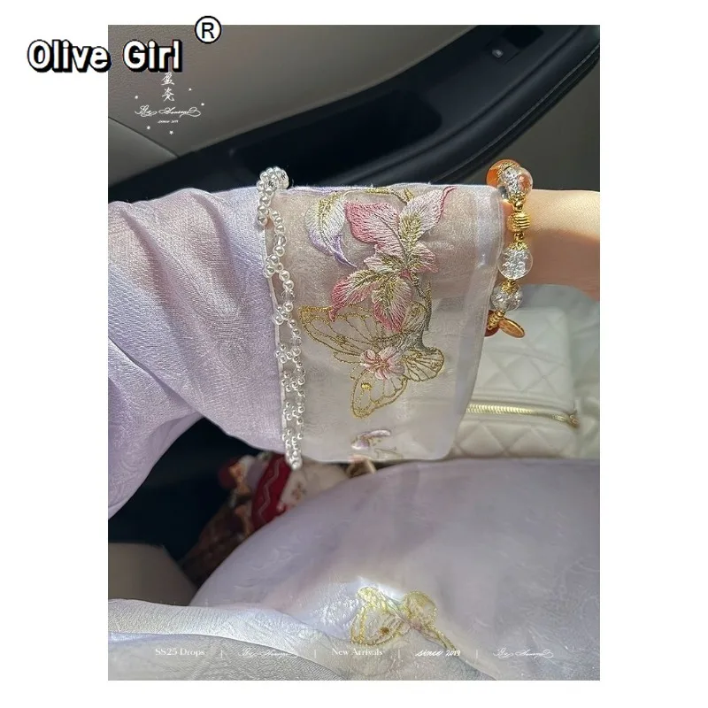 Женская розовая шуба Olivegirl с синей вышивкой в виде цветов, шифоновая куртка, весна 2026, роскошный высококачественный топ в нежном сказочном стиле (art.: 3920d4daaa2fc) - 3920d4daaa2fc