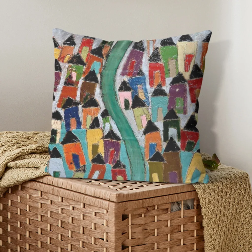 Наволочка для подушки с изображением деревни пятиконечной тержи 45x45 см домашний