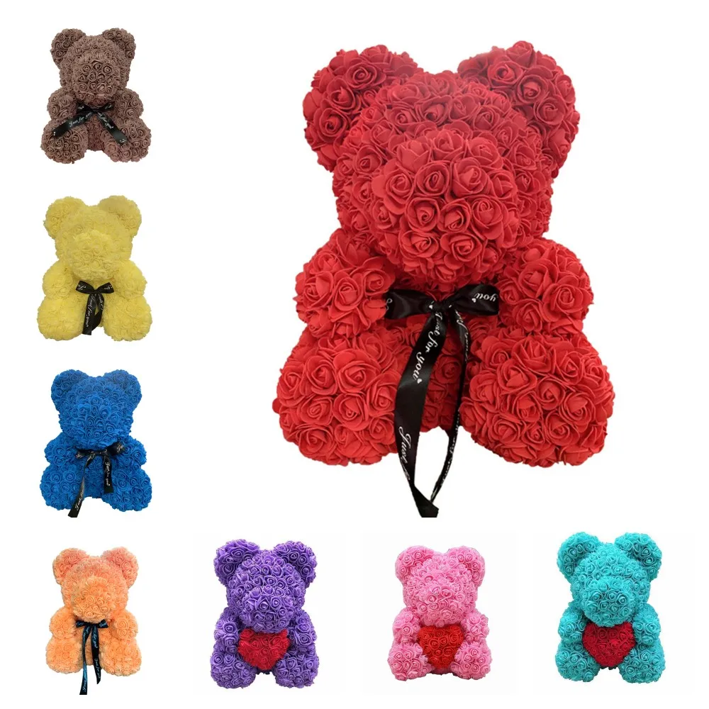 

25CM Rose Bear Artificial Flower DIY Rose Teddy Bear for Women Girlfriend Anniversary Christmas Valentine's Day Birthday Present