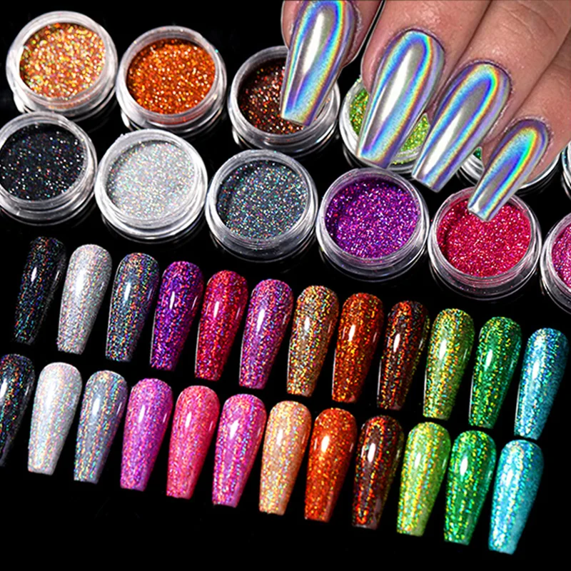 

1Box Nail Glitter Holographic Powder Silver Laser Glitter Mirror Chrome Dust For Nail Art DIY Accessories Manicure