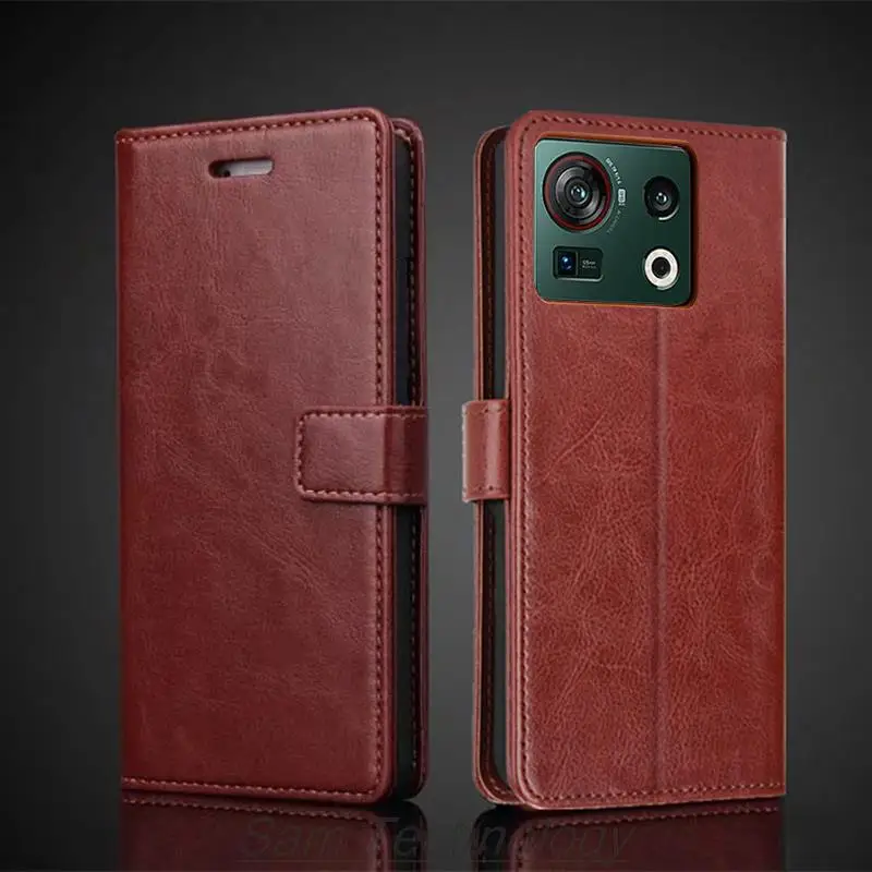 Кожаный чехол с держателем для карт ZTE Nubia Z40s Pro / Z 40s откидная крышка из