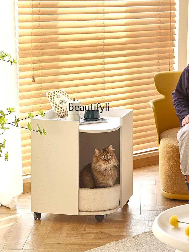 

GY Cat Nest Side Table Integrated Furniture Movable Four Seasons Universal Cat Cabinet Pet Small Kennel Solid Wood