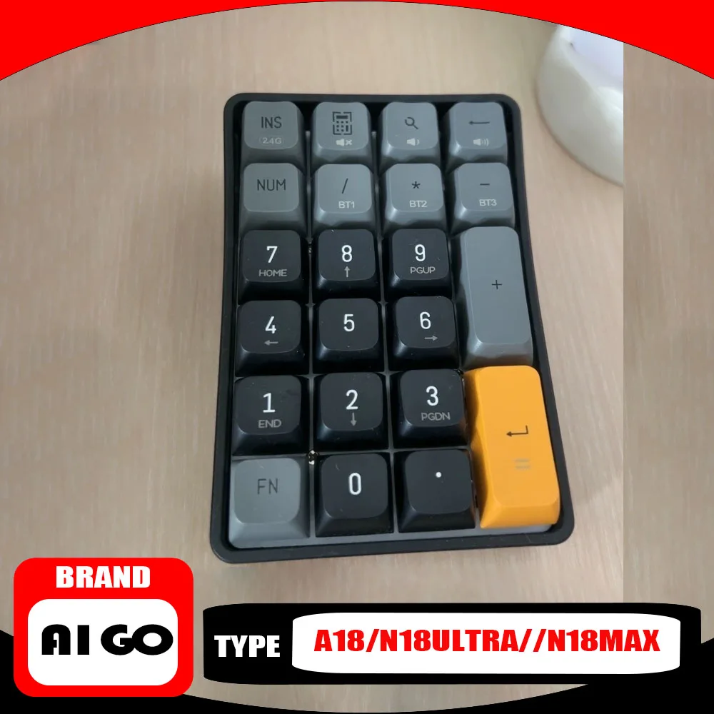 Фото Беспроводная механическая клавиатура Aigo A18/N18ULTRA/N18MAX 2.4G с возможностью горячей замены, зарядкой и чувствительной цифровой клавиатурой-калькулятором. Отличный подарок. №1