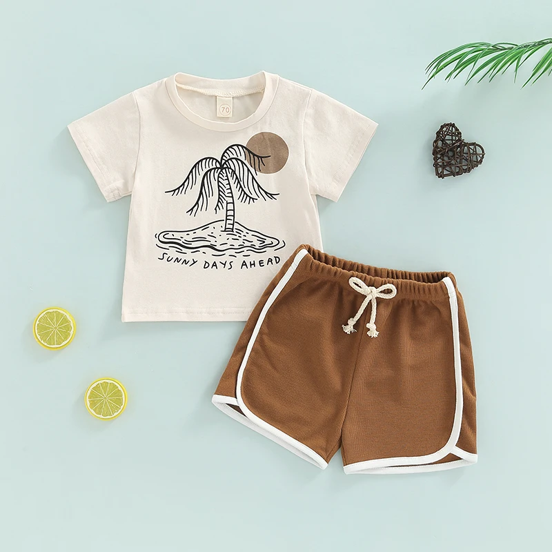 

2022-05-03 Lioraitiin 0-24M Infant Baby Boy Girl 2Pcs Summer Clothing Set Crew Neck Shirt Top Solid Shorts