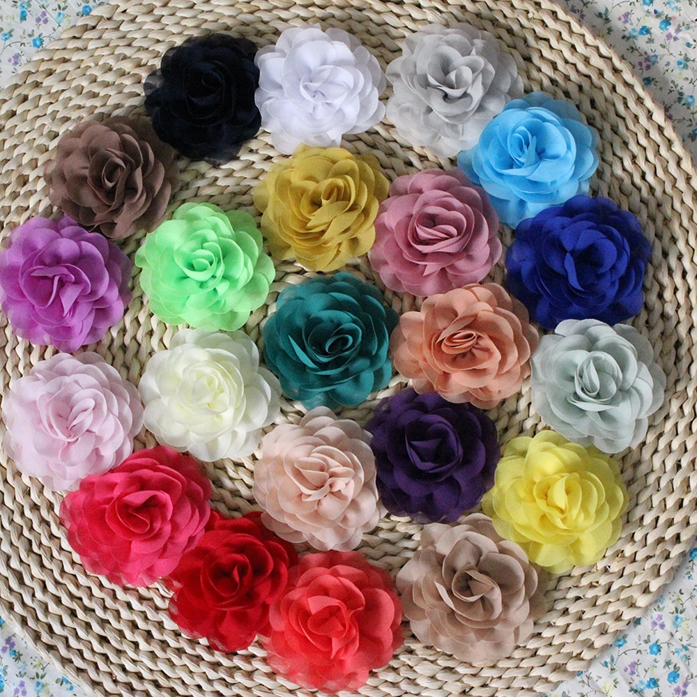 

50Pcs/Lot 3.5"Chiffon DIY Rosette Flowers WITHOUT Hair Clips,Kids Boutique Hair Flowers 17 color U choose