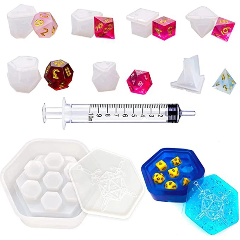 Resin Molds Silicone for Dice Box Dice Storage Mold Standard Game Dice Silicone Mold Set with Syringe for Jewelry Craft