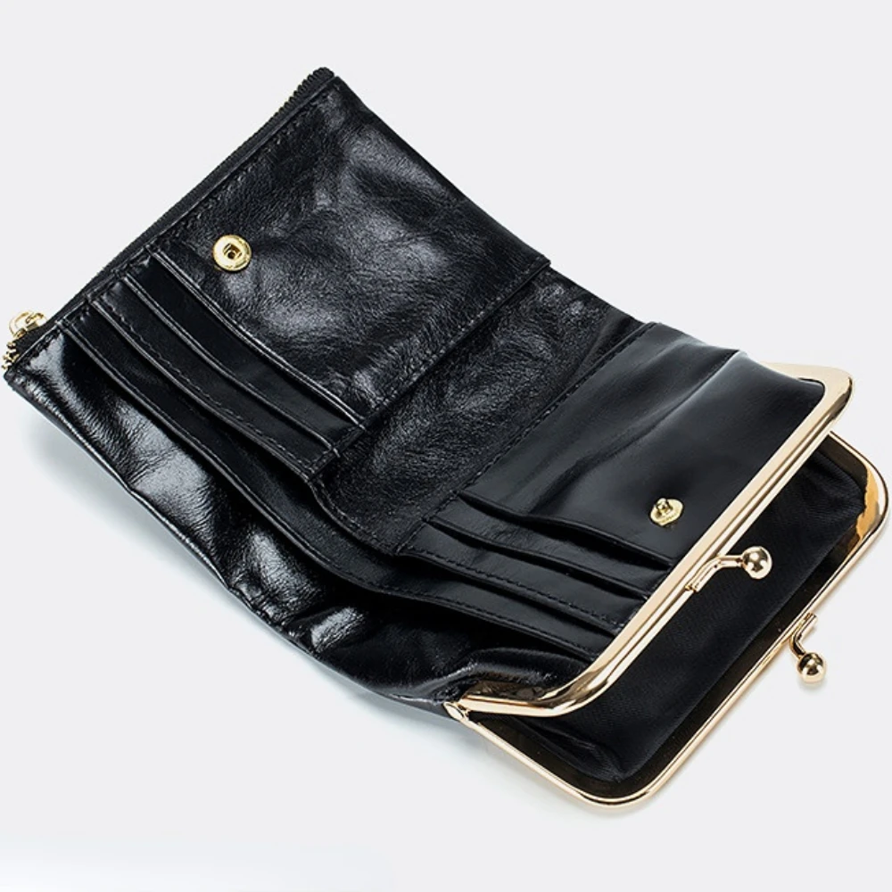 Genuine Leather Retro Short Wallet Multi Function Clip Wallet Simple Storage Bag