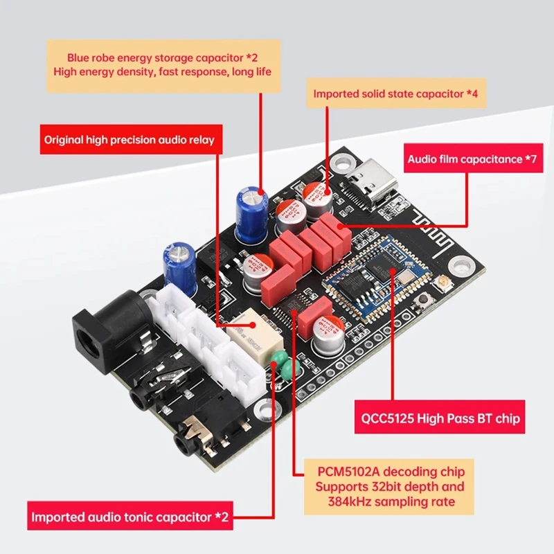 DC8-24V XY-LA02 Qualcomm QCC5125 Высокотемпературная плата декодирования BT 5 1 без потерь для APTX