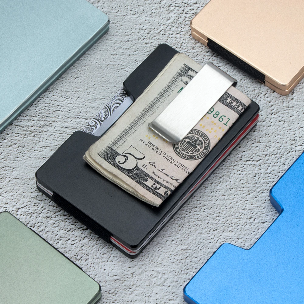 CASEKEY Aluminum Wallet Luxury Metallic Slim Card Holder Black Matte Aluminum Alloy Credit Card Case RFID Wallet for Men Women