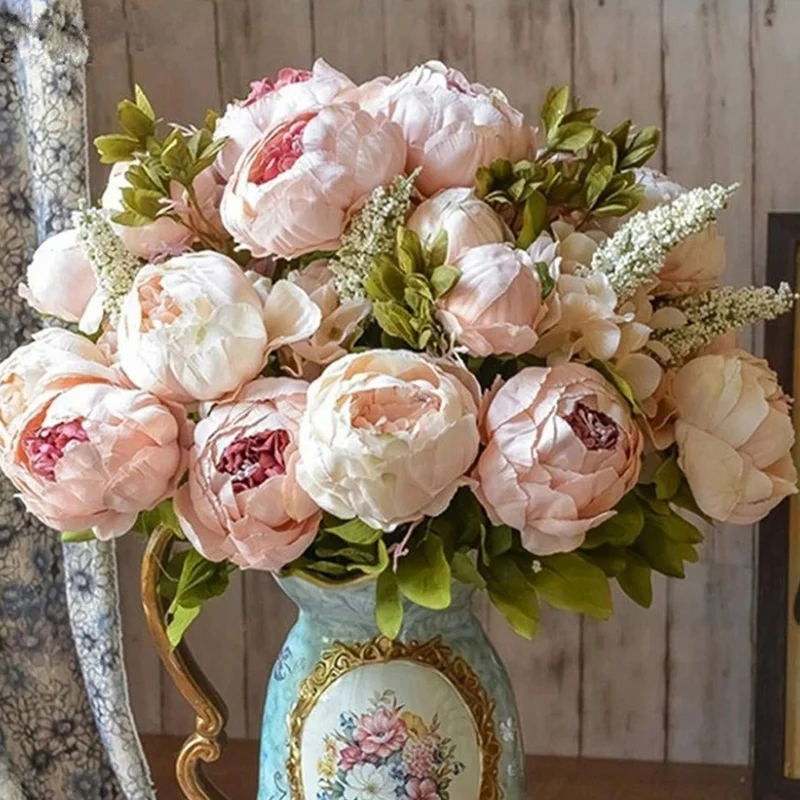 

1Pcs Bunch European Artificial Peony Flowers Big Bouquet Silk Fake Flowers Wedding Party Home Decoration Wreath DIY Scrapbooking
