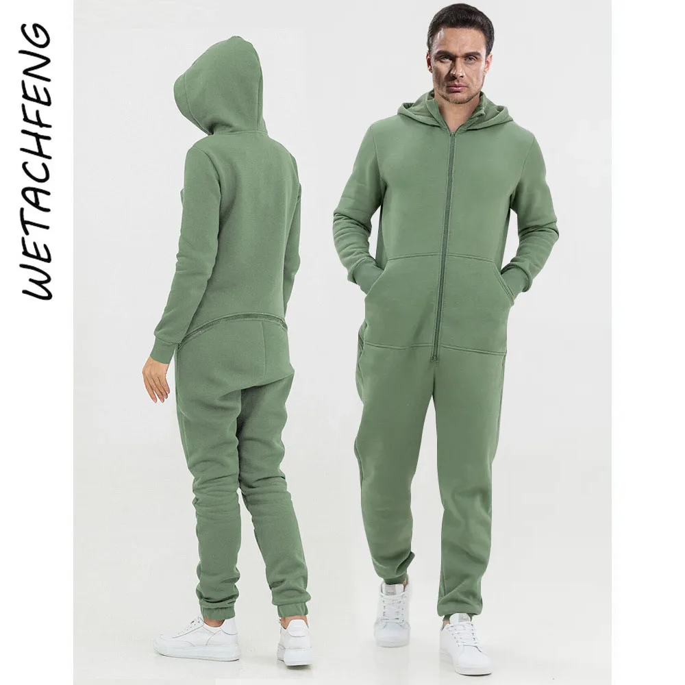 

Спортивный комбинезон для мужчин и женщин, однотонный цельный комбинезон с длинным рукавом, с капюшоном, на молнии, с открытыми сиденьями, К...