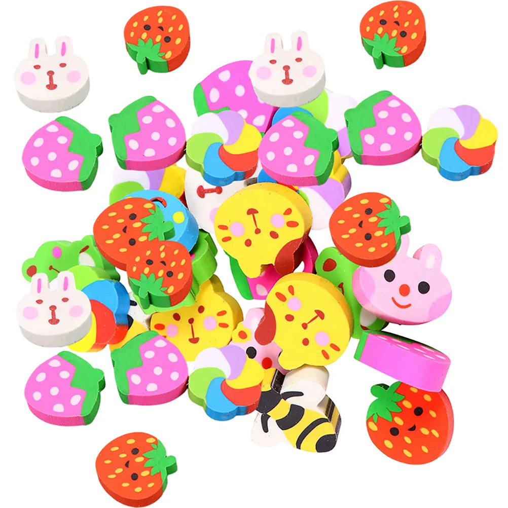

60 Pcs Cartoon Eraser Boys Toy Fruit Erasers Kids Artificial Mini Bulk Animal Portable Child Multi-function