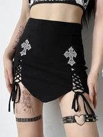 goth dark mall gothic cross print emo mini skirts women grunge punk aesthetic black party skirt high waist bodycon alt clothes