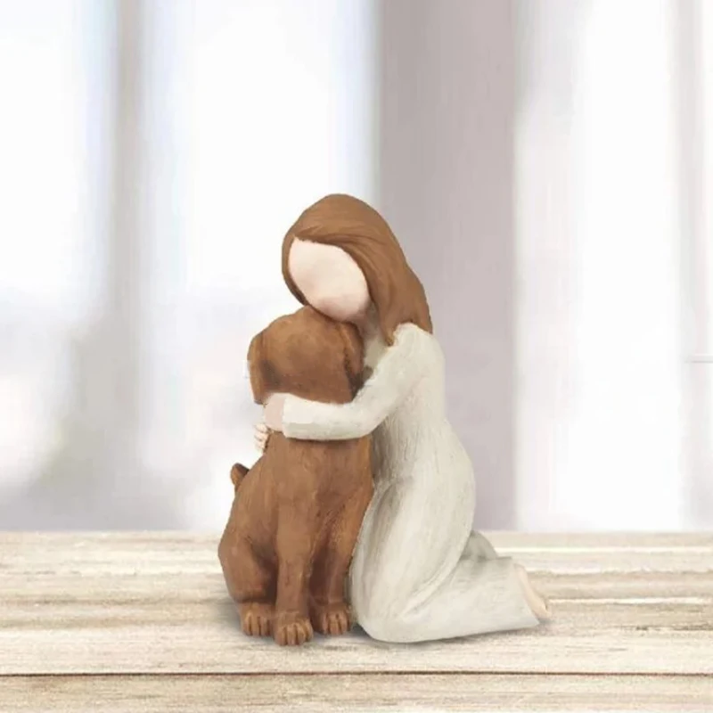 

Room Decor Figurines Dog Lover Resin Souvenir Gift Girl Hugging Dog Ornament Living Room Decor Animal Figurines Deco For Home