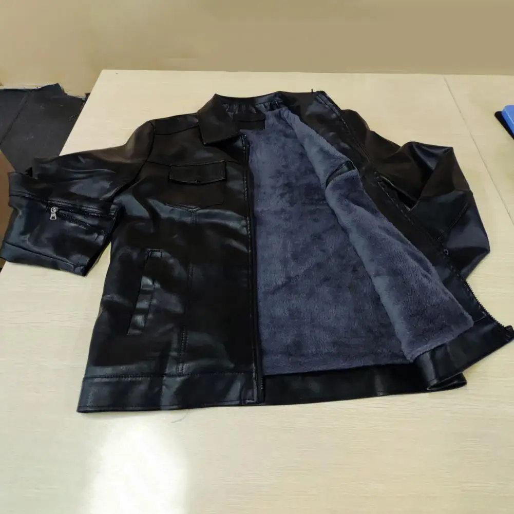 

Faux Leather Men Jacket Fashionable Durable Men's Black Zipper Lapel Motorcycle Jacket A Stylish Reliable Autumn Coat for Home