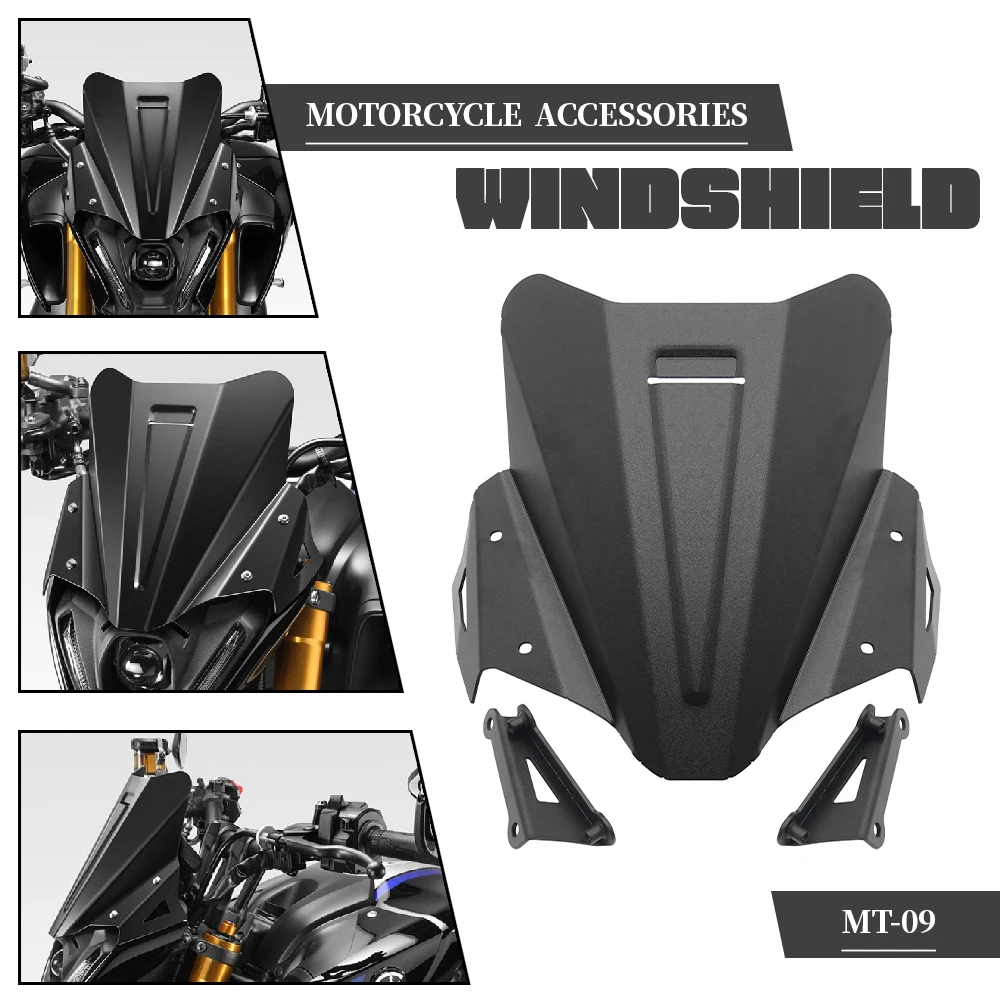

Подходит для мотоцикла YAMAHA FZ09 MT09 MT-09 mt09 2021 2022 Черное Лобовое стекло лобовое стекло комплект из алюминия дефлектор обтекатель
