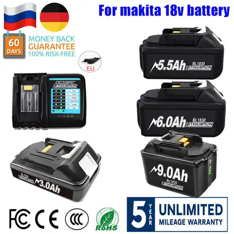 3,0/5,5/6,0/9AH Аккумулятор для Makita 18v BL1830 перезаряжаемая батарея для электроинструмента BL1860B BL186018650 Li-Ion со светодиодной подсветкой